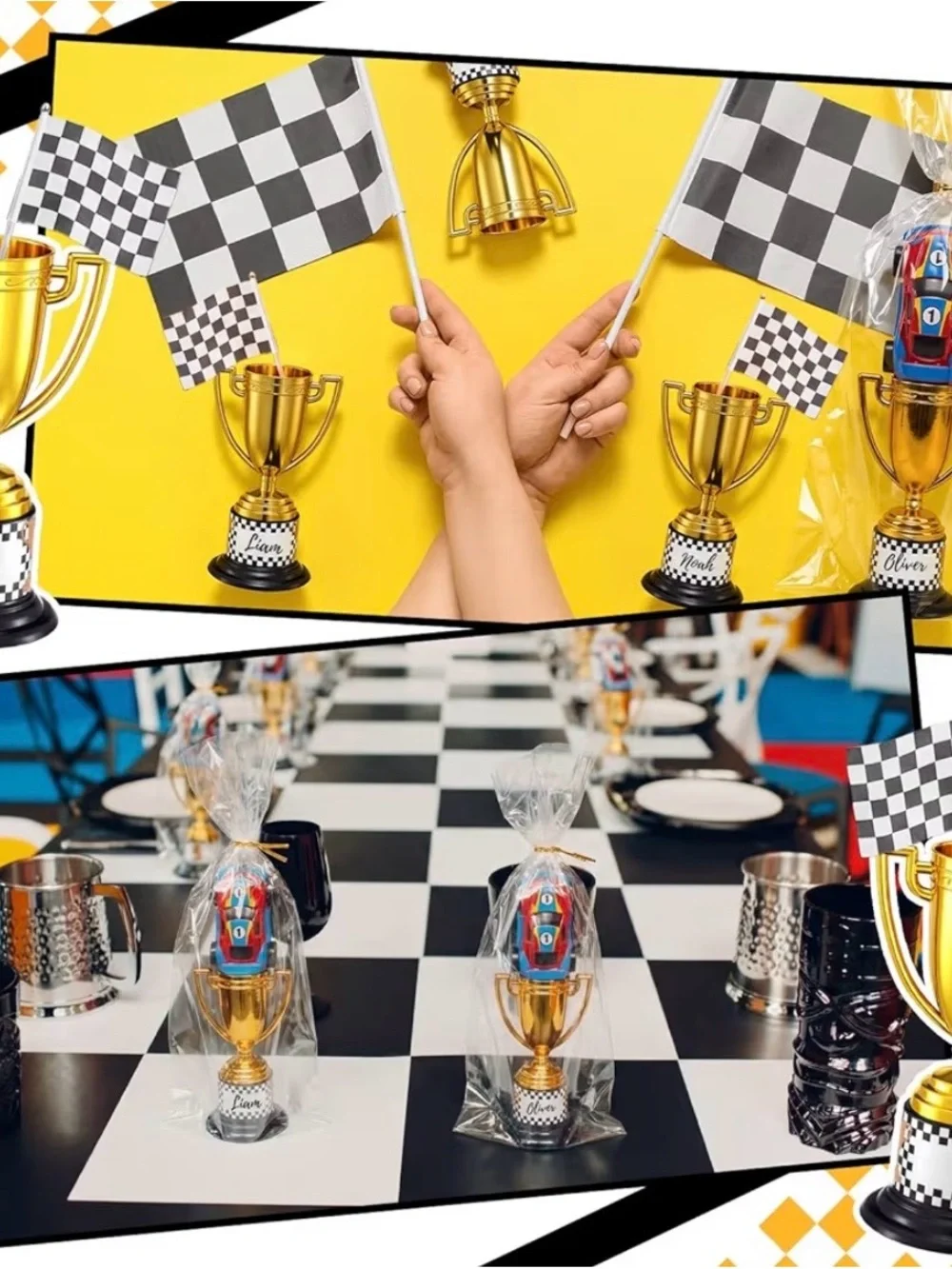 7 Gold Mini Trophy Favor with Checkered Base